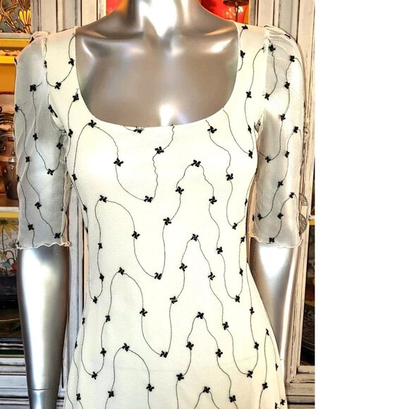 Vintage Betsey Johnson New York 90s Embroidered White Mesh Lace Slip Dress S - Picture 3 of 12